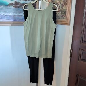 SPANX Black Leggings And Sage Top Set